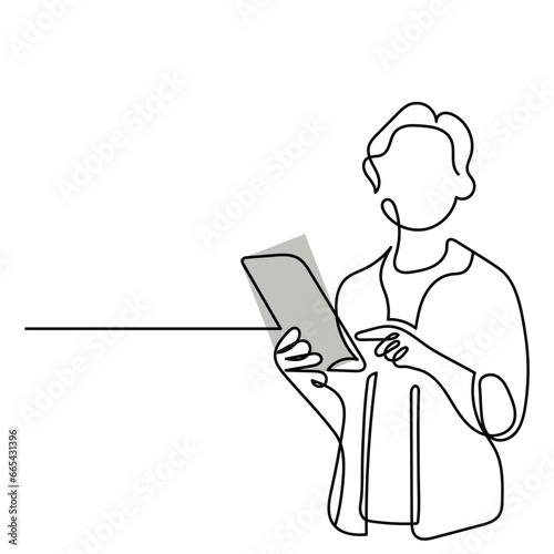  line art of a little boys and girls holding tablet in front of its face. Concept art of excessive usage of tablets and screens in kids. Digital learning art. Online learning and entertainment concept