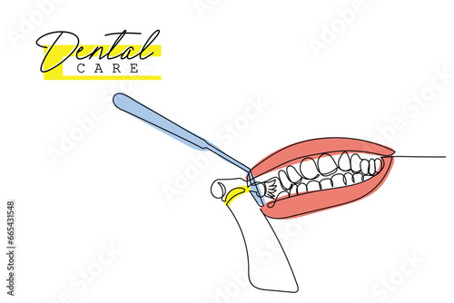 line art of Orthodontic treatment. Dentists day and respect for their services to humanity. Dental procedures vector art concept. Isolated vector of teeth and jaws. Retainers braces denture