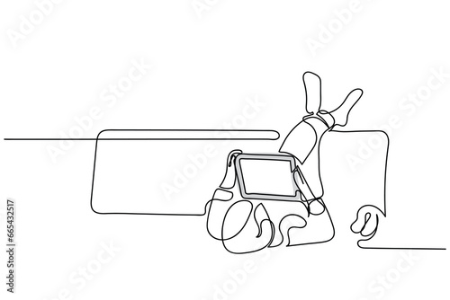  line art of a little boys and girls holding tablet in front of its face. Concept art of excessive usage of tablets and screens in kids. Digital learning art. Online learning and entertainment concept