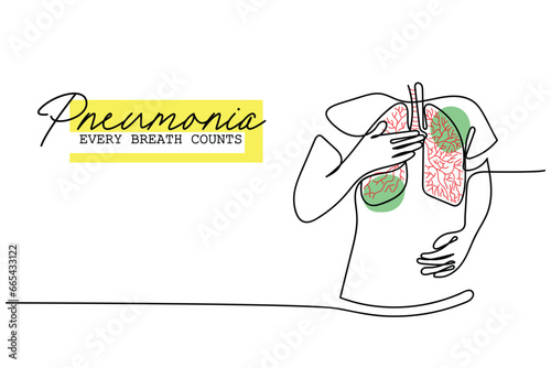  line art of a person suffering from Pneumonia. Lungs line art vector. Isolated vector. Respiratory issues concept art.