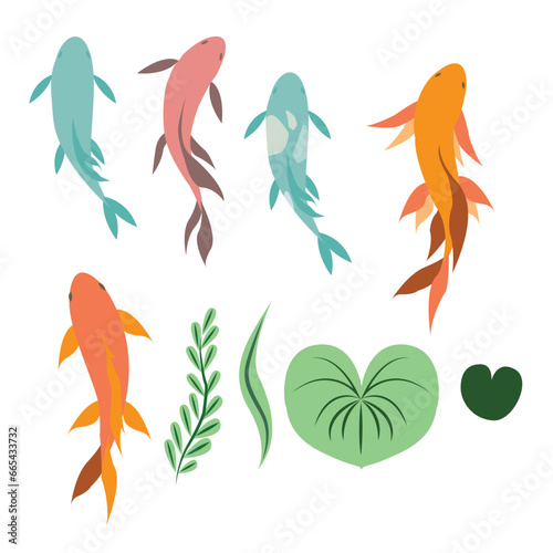 Design Set Illustration Koi and Gold Fish