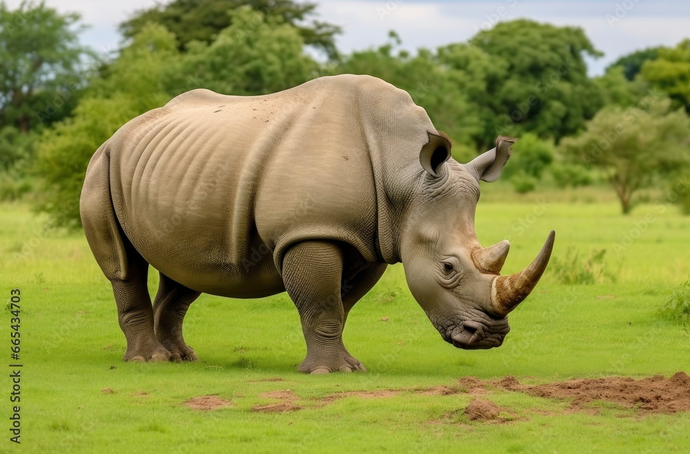 White Rhino grazing.