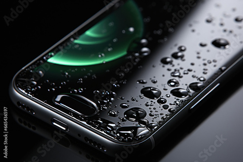 waterproof smartphone covered with drops of water photo