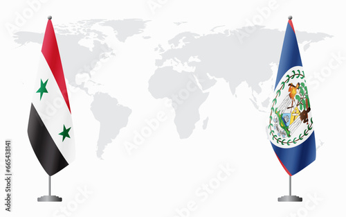 Syria and Belize flags for official meeting