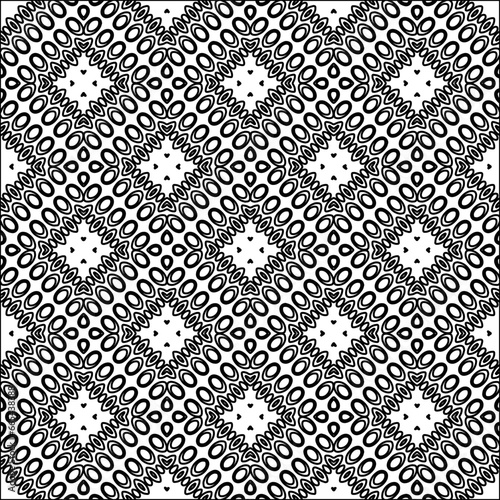Black lines on white background. Wallpaper with figures from lines. Abstract geometric black and white pattern for web page, textures, card, poster, fabric, textile. Monochrome repeating design. © t2k4