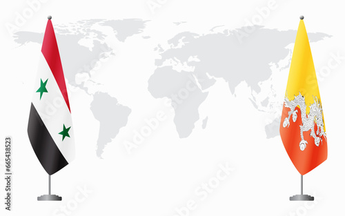 Syria and Bhutan flags for official meeting