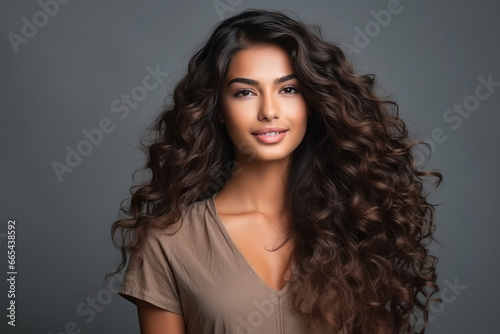 Young beautiful Indian woman with long hair style.