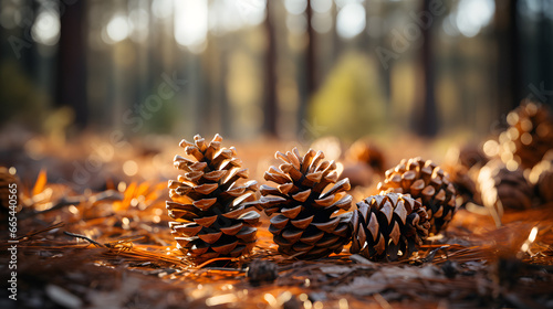 autumn fall pine cones shot in forest photo