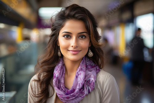 Young Indian beautiful woman standing on railway platform