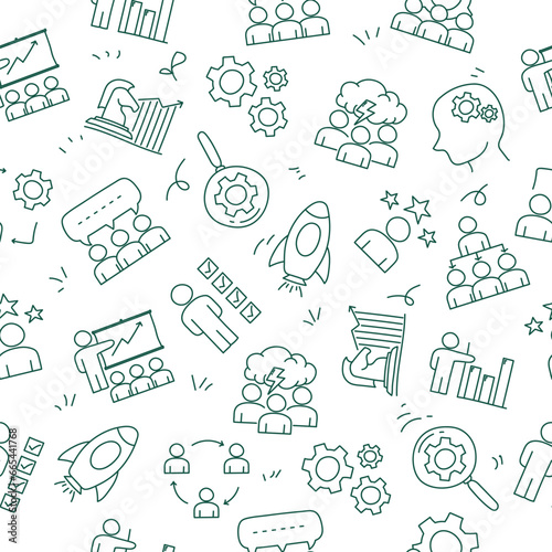 Seamless pattern with hand drawn management elements. Management doodle pattern. Business pattern
