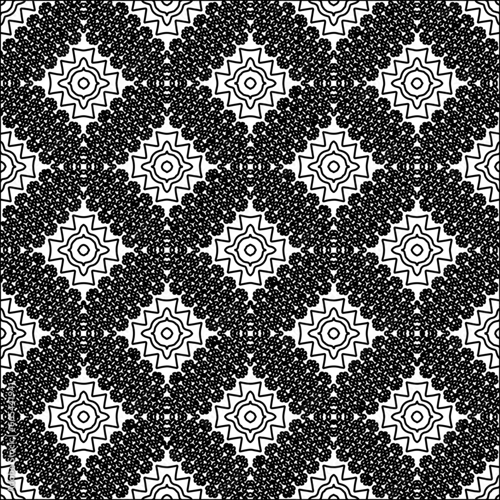 Black lines on white background.
Wallpaper with figures from lines. Abstract geometric black and white pattern for web page, textures, card, poster, fabric, textile. Monochrome repeating design. 