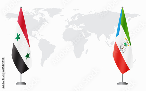 Syria and Equatorial Guinea flags for official meeting