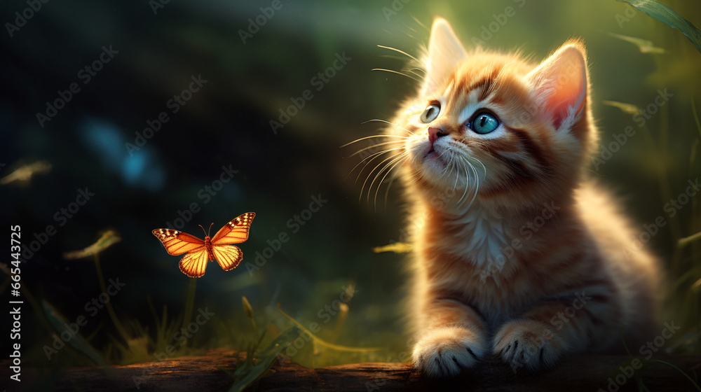 Cat and butterfly kitten
