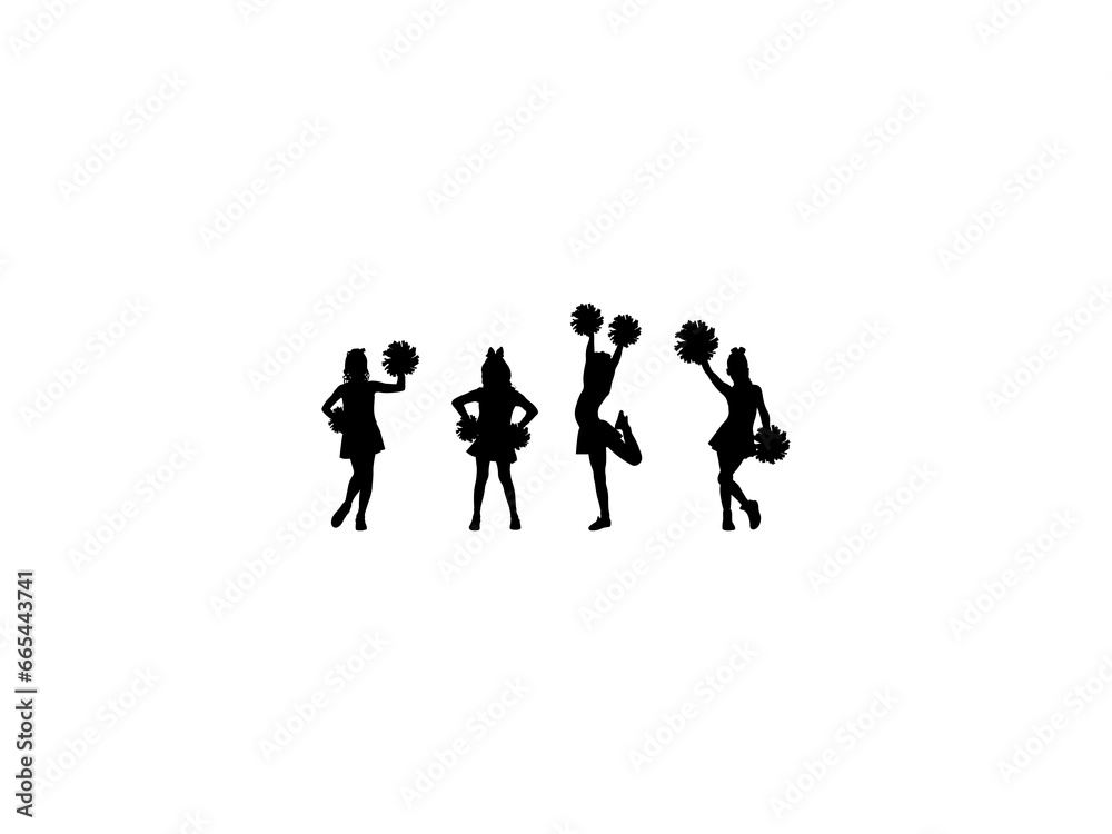 Set of Kids Cheerleader Silhouette in various poses isolated on white background