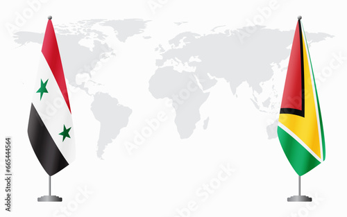 Syria and Guyana flags for official meeting