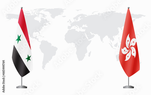 Syria and Hong Kong flags for official meeting