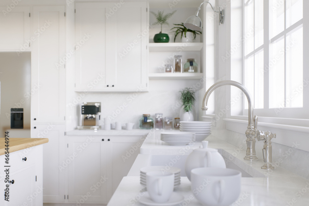 Kitchen sink by the window with dishes. Kitchen sink by the window with dishes.