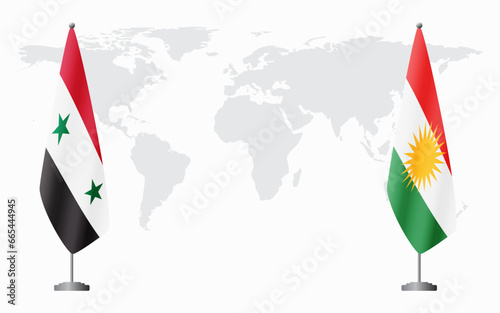 Syria and Kurdistan flags for official meeting