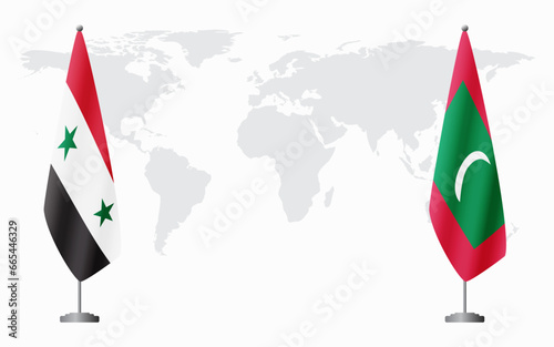 Syria and Maldives flags for official meeting