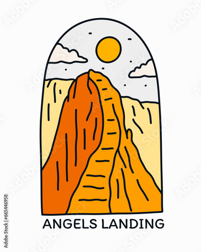 Angles Landing Zion National Park mono line vector illustration for t shirt patch badge design