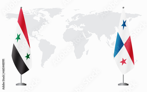 Syria and Panama flags for official meeting