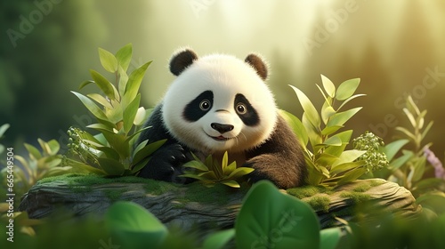 cute panda in the bamboo forest