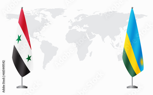 Syria and Rwanda flags for official meeting