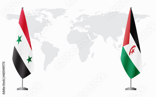 Syria and Western Sahara flags for official meeting