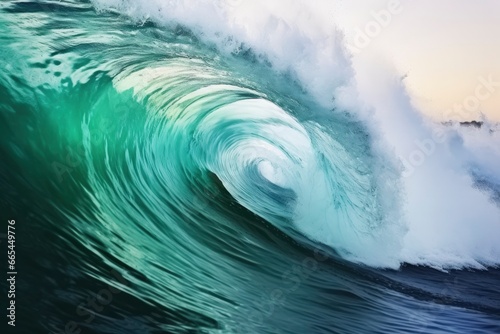 Extreme close up of thrashing emerald ocean waves.