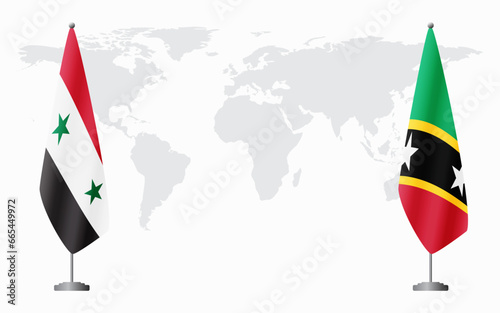 Syria and Saint Kitts and Nevis flags for official meeti