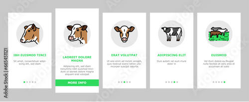cow farm dairy cattle milk white onboarding mobile vector. agriculture nature, livestock grass, beef field, pasture animal, meadow calf, summer cow farm dairy cattle milk white Illustrations