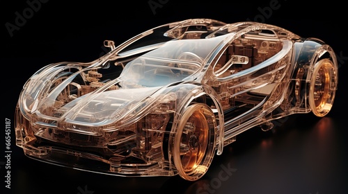 a transparent electric car isolated  on black background photo