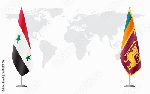 Syria and Sri Lanka flags for official meeting