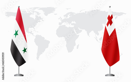 Syria and Tonga flags for official meeting