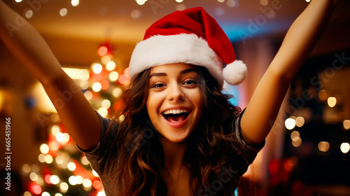 young girl enjoying christmas. Ai generated