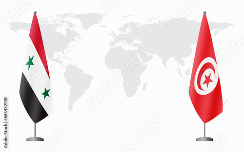 Syria and Tunisia flags for official meeting