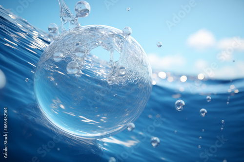 Water surface with air bubbles and sunlight. Abstract background. 3d rendering