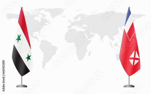 Syria and Wallis and Futuna flags for official meeting