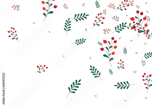Red Foliage Background White Vector. Berries Realistic Frame. Pink Herb Collection. Modern Design. Rowan Season.
