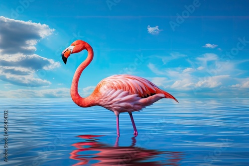 Pink Flamingo in the water. © MDBepul