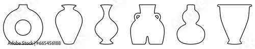Set of outline ancient ceramic vases. Vector illustration isolated on white background