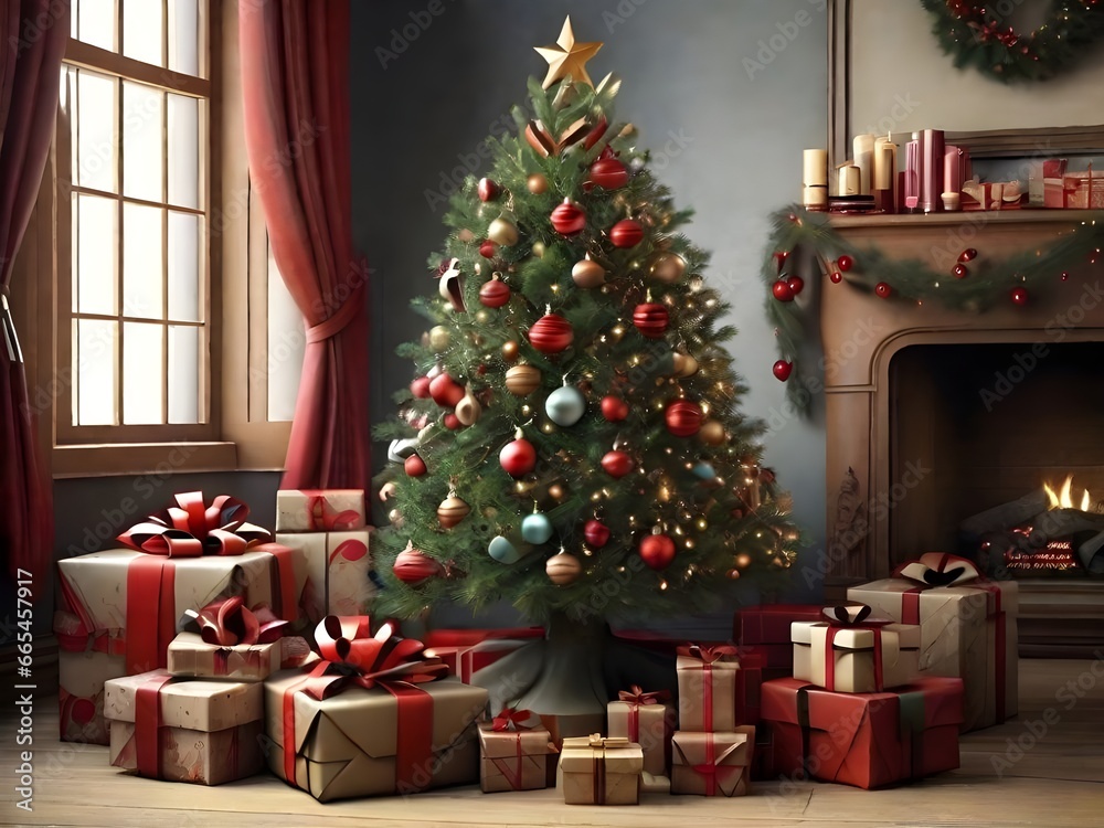 christmas tree and gifts in the room christmas tree and gifts in the room