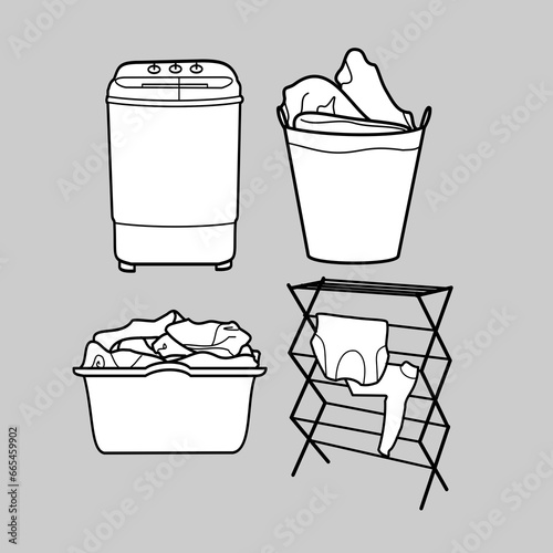 laundry Doodle element coloring page cartoon Illustration