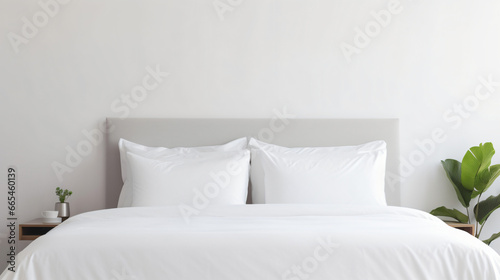 Comfortable double bed white bed sheets and pillows photo