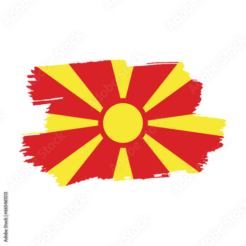 National flag of North Macedonia  with brush stroke effect on white background
