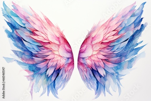 Beautiful magic watercolor blue pink wings. © MDBepul