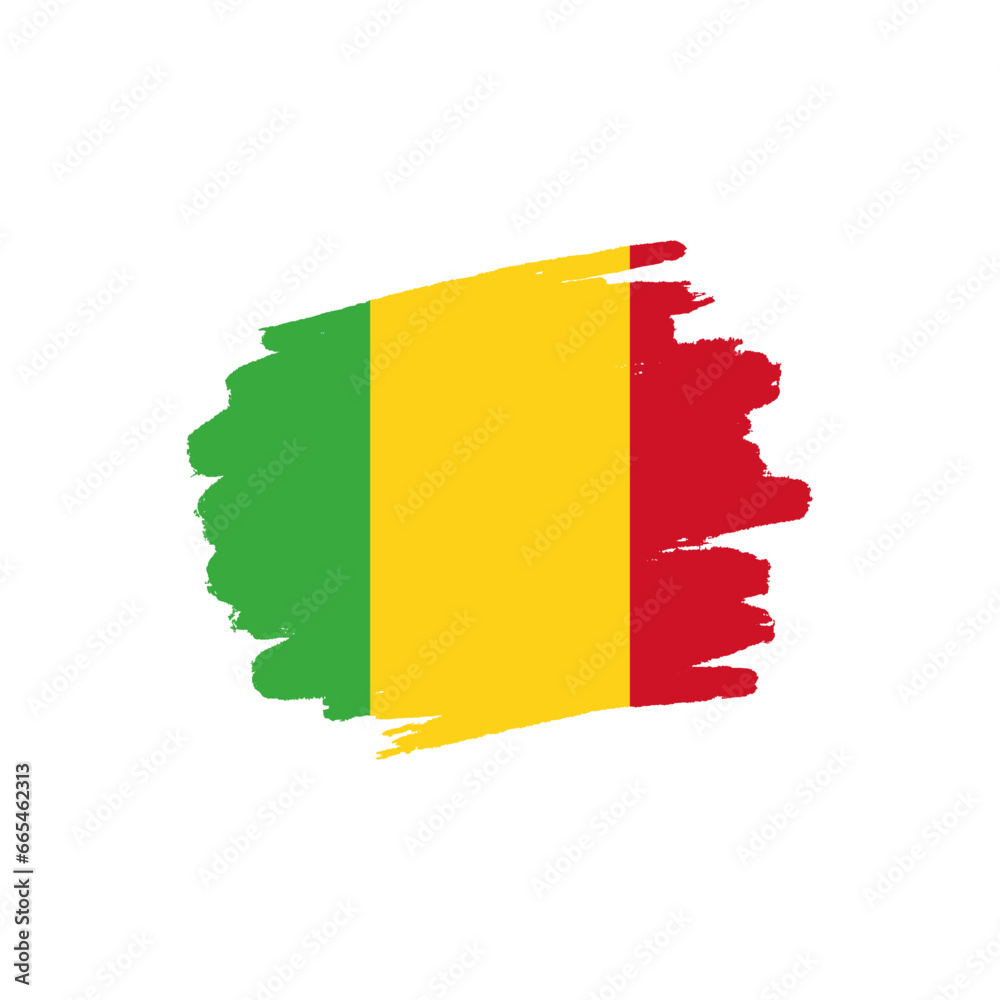 Obraz premium National flag of Mali with brush stroke effect on white background