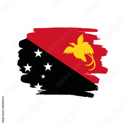 National flag of  Papua New Guinea with brush stroke effect on white background