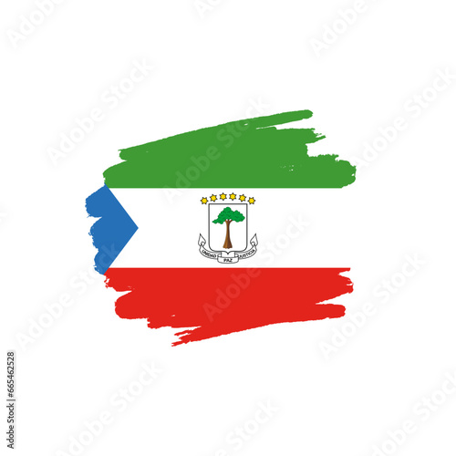 National flag of Equatorial Guinea  with brush stroke effect on white background