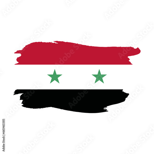 National flag of  Syria with brush stroke effect on white background